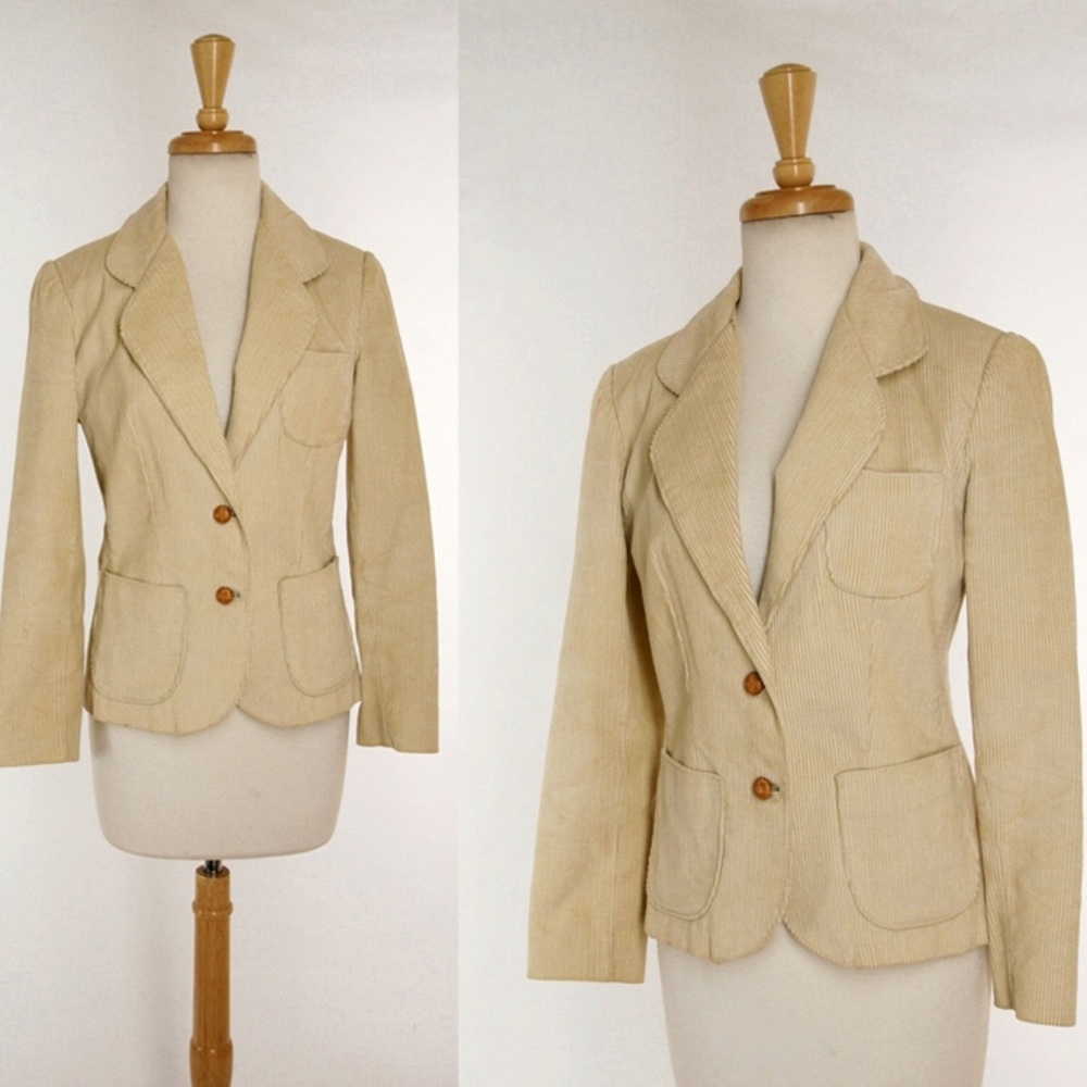 Vintage 1970s Cream Corduroy Blazer Jacket Small